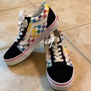 Vans Old Skool Rainbow Checkerboard Black Multicolor Big Kids Size 1